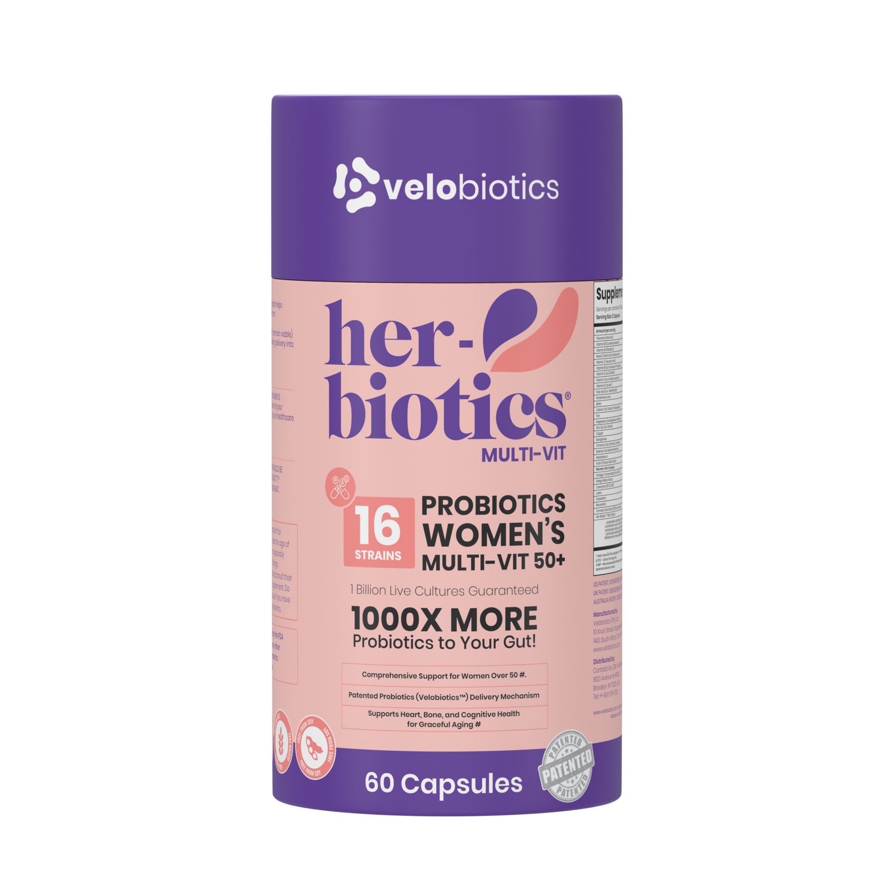 Her-Biotics Ageless Senior Support multivitamin and probiotics for women 50+ promoting heart, bone, cognitive, and gut health.