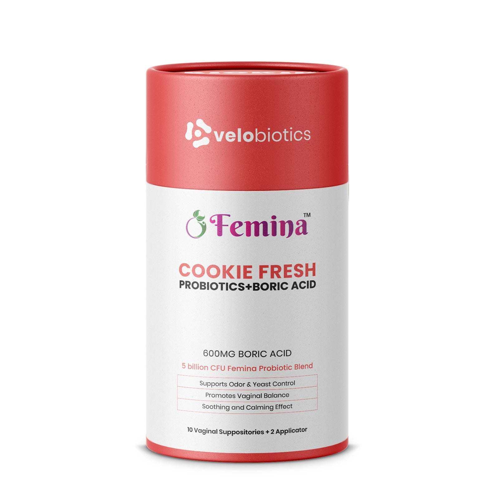 Femina Probiotics COOKIE FRESH with Boric Acid Suppositories - Velobiotics