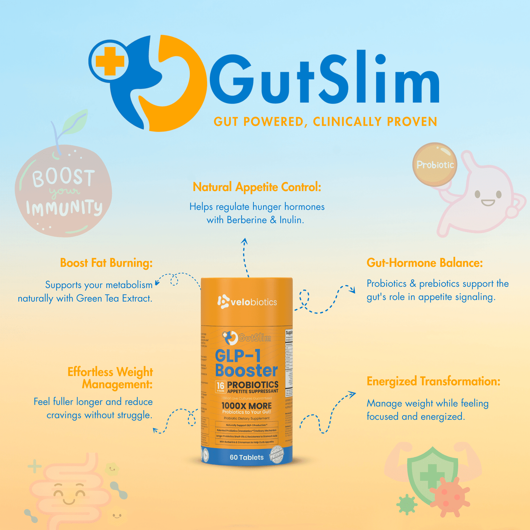GutSlim Probiotics GLP - 1 Booster - Velobiotics