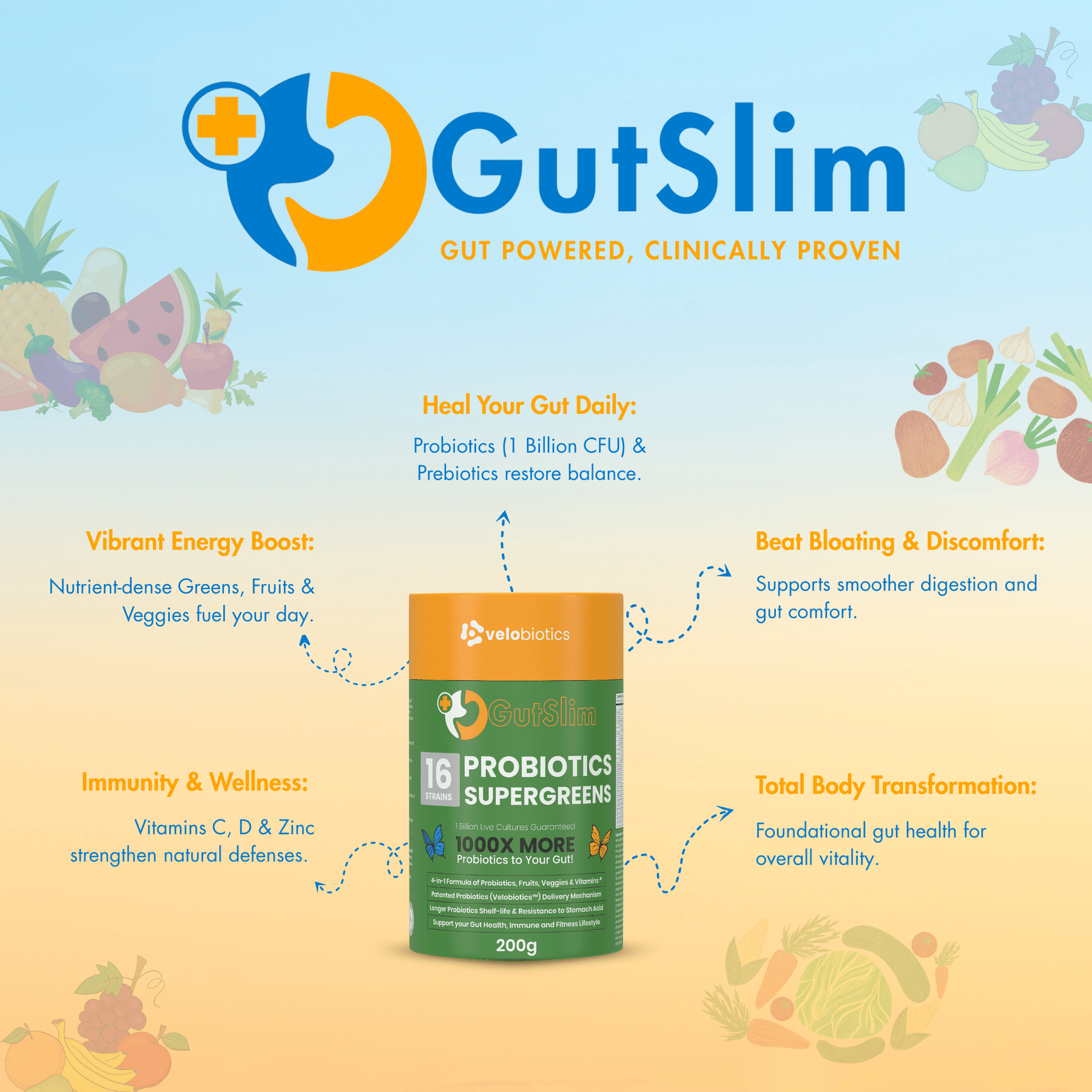 GutSlim Probiotics SuperGreens - Velobiotics