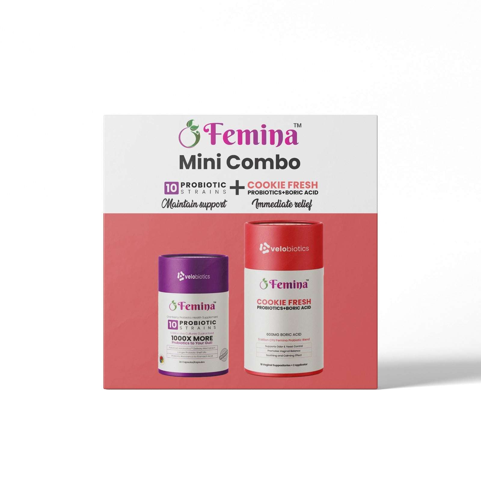 Femina Mini Combo probiotic capsules and suppositories for feminine health relief and wellness