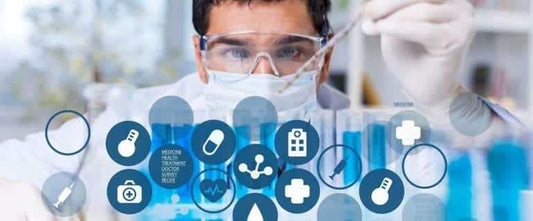 scientist researching rheumatoid arthritis with medical icons and test tubes in laboratory