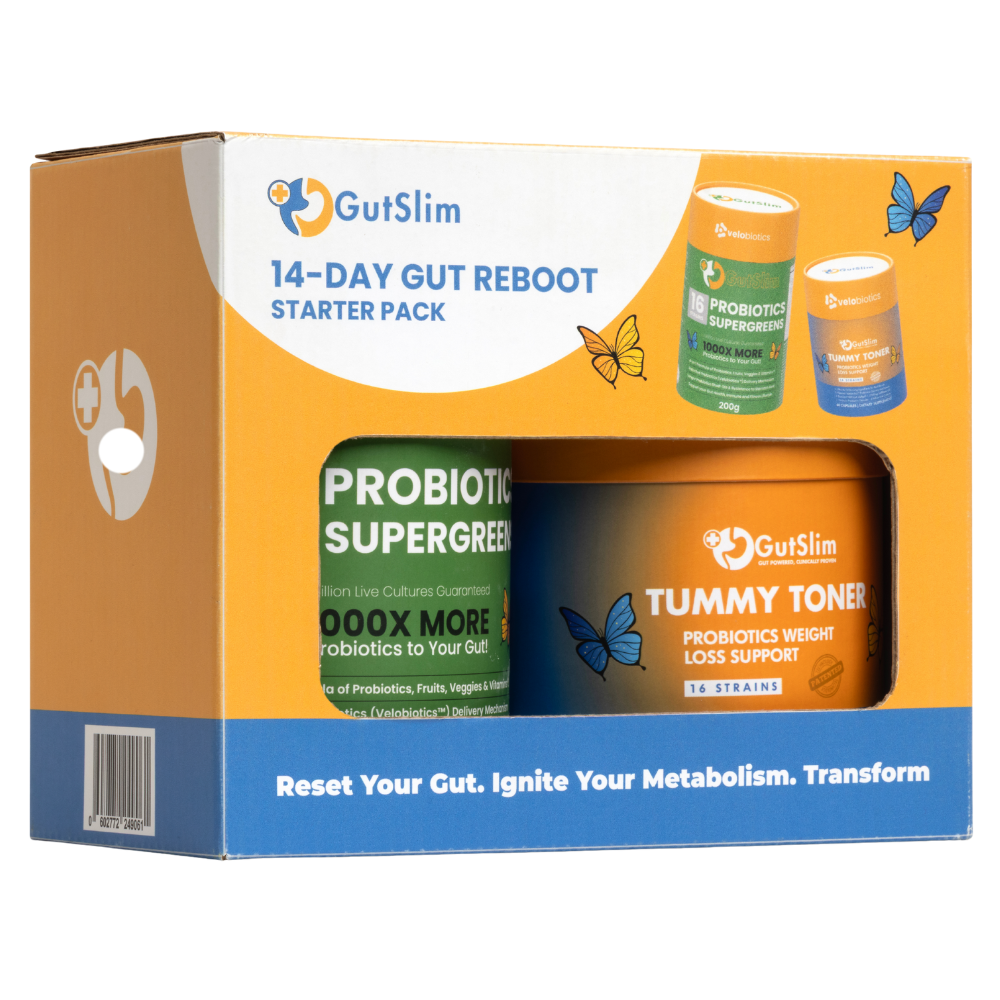 GutSlim 14-Day Gut-Reboot Starter Pack with Probiotic Supergreens and Tummy Toner for gut health and weight loss support