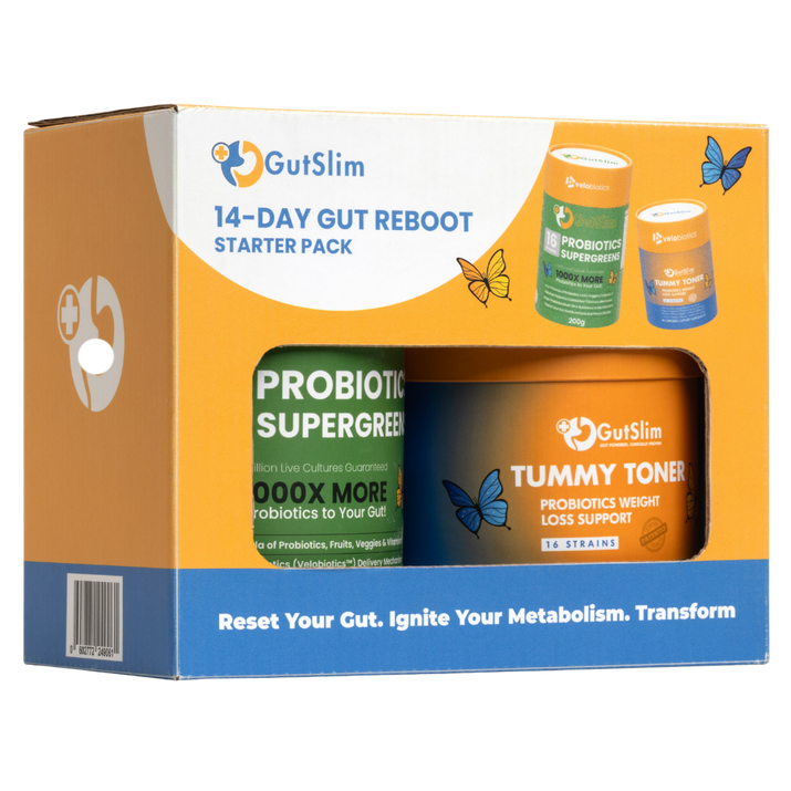 GutSlim 14-Day Gut-Reboot Starter Pack with Probiotic Supergreens and Tummy Toner for gut health and weight loss support