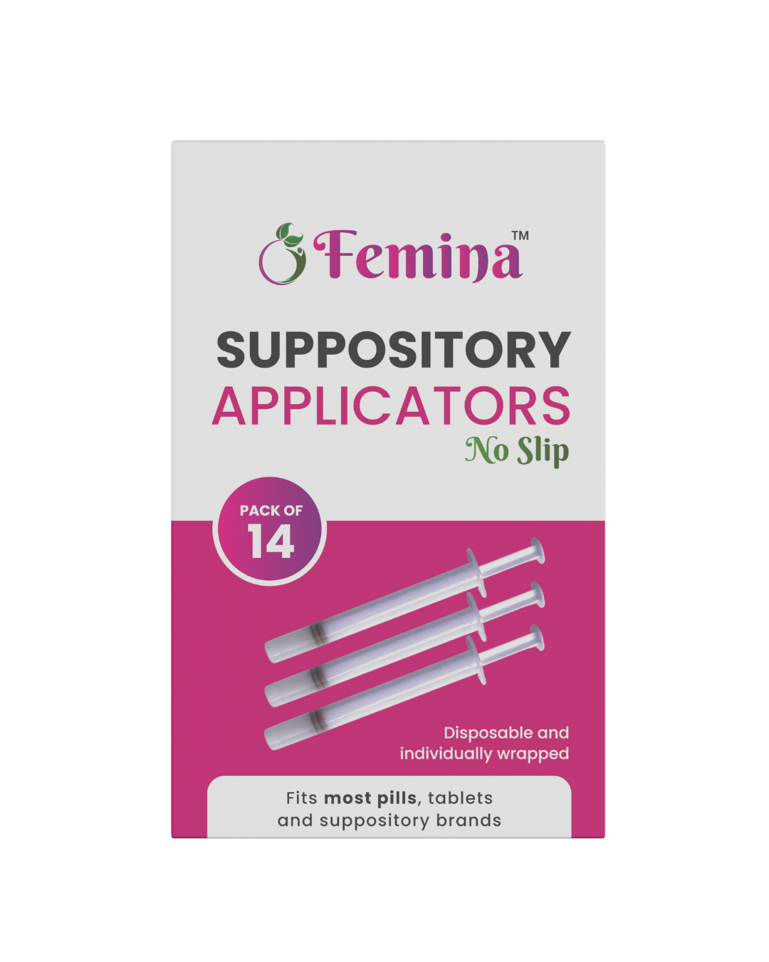 Femina Suppository Applicators pack of 14 disposable, no-slip vaginal suppository applicators for comfortable and precise use