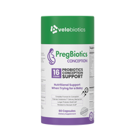 PregBiotics Conception probiotic supplement with 16 strains for conception support, 60 capsules dietary formula.