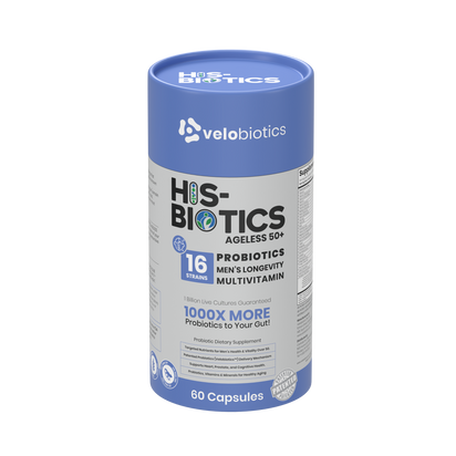 His-Biotics® Ageless Vitality 50+ probiotics multivitamin for men over 50 with 16 strains and Velobiotics™ technology