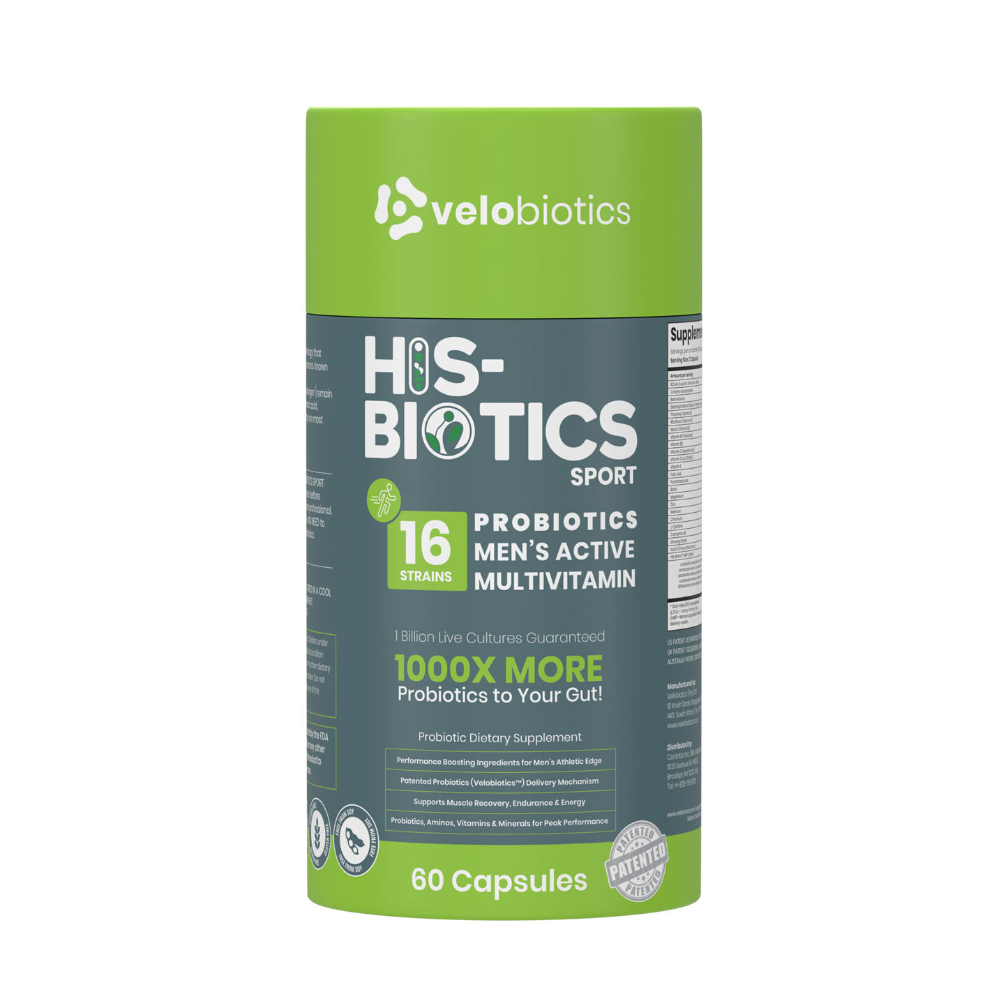 His-Biotics Probiotics SPORT multivitamin capsules for men's active gut health and athletic performance with 16 probiotic strains and Velobiotics delivery.