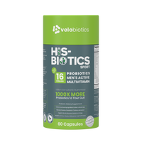 His-Biotics Probiotics SPORT multivitamin capsules for men's active gut health and athletic performance with 16 probiotic strains and Velobiotics delivery.