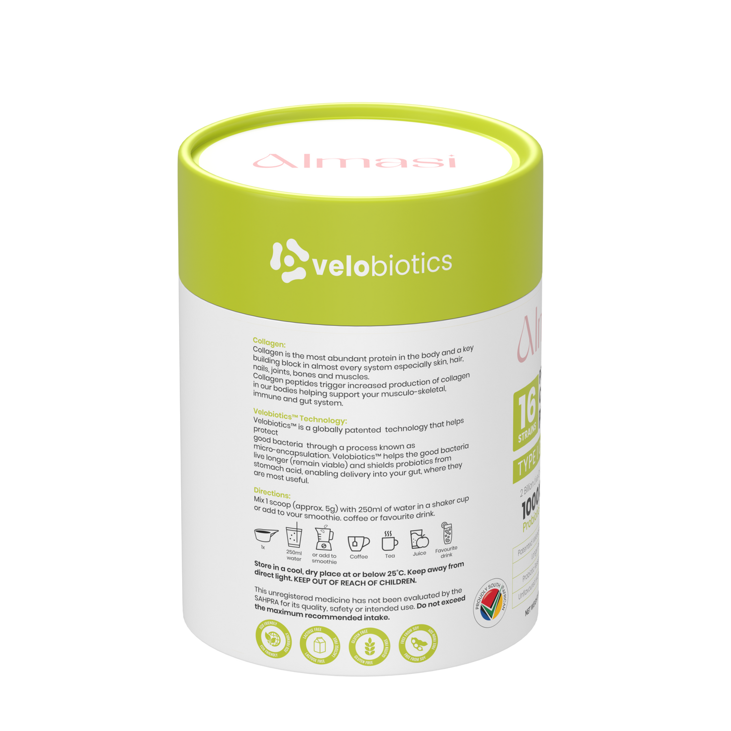 Velo16 Probiotic Digestive Capsules with Femina Probiotic and Velobiotics Collagen Powder for gut health, glowing skin, and immune support