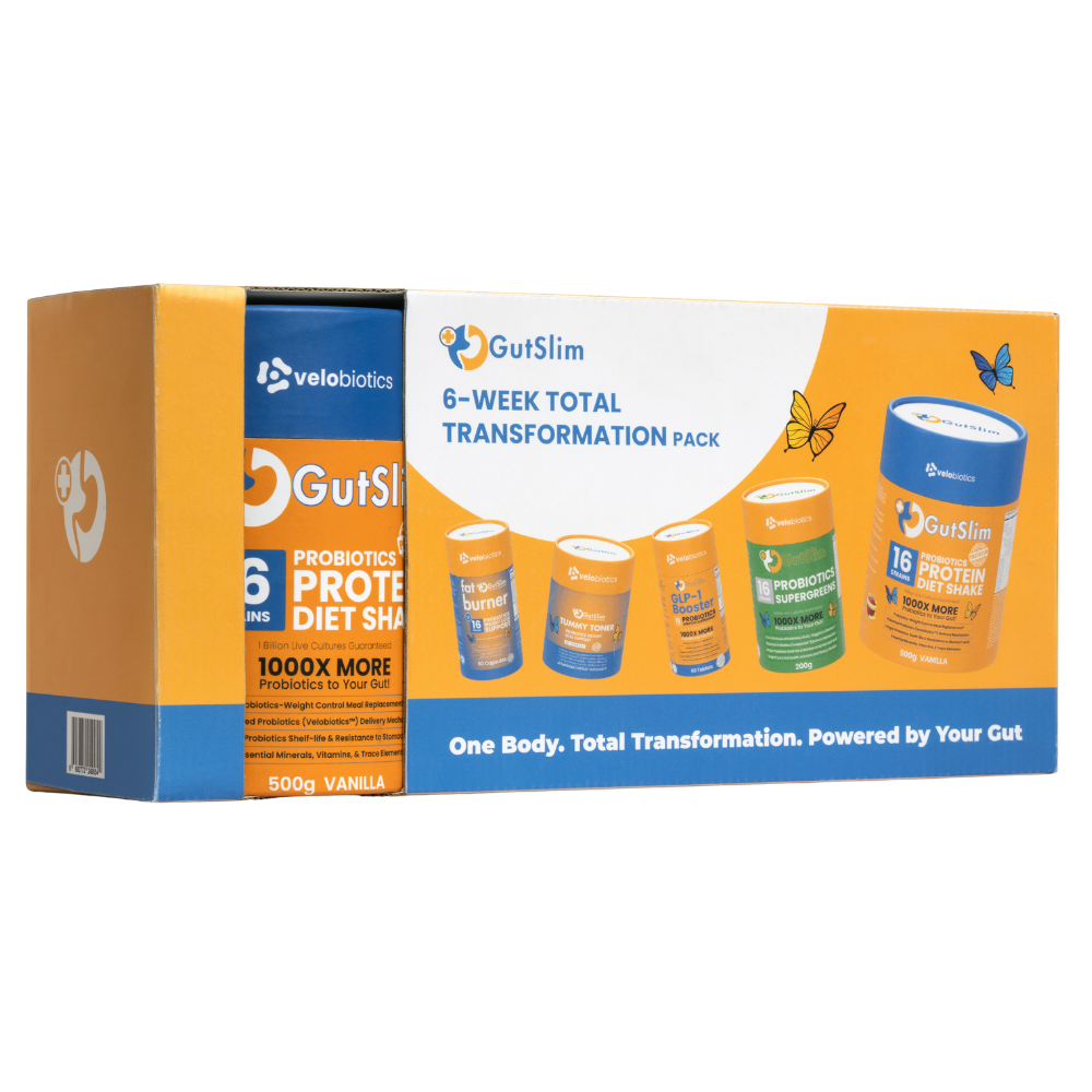6-Week Total Transformation Pack with GutSlim probiotics and protein diet shakes for gut health and weight loss