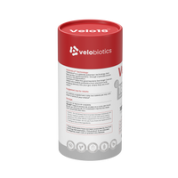 Velo16 Probiotics supplement bottle with calcium and magnesium for bone and gut health support