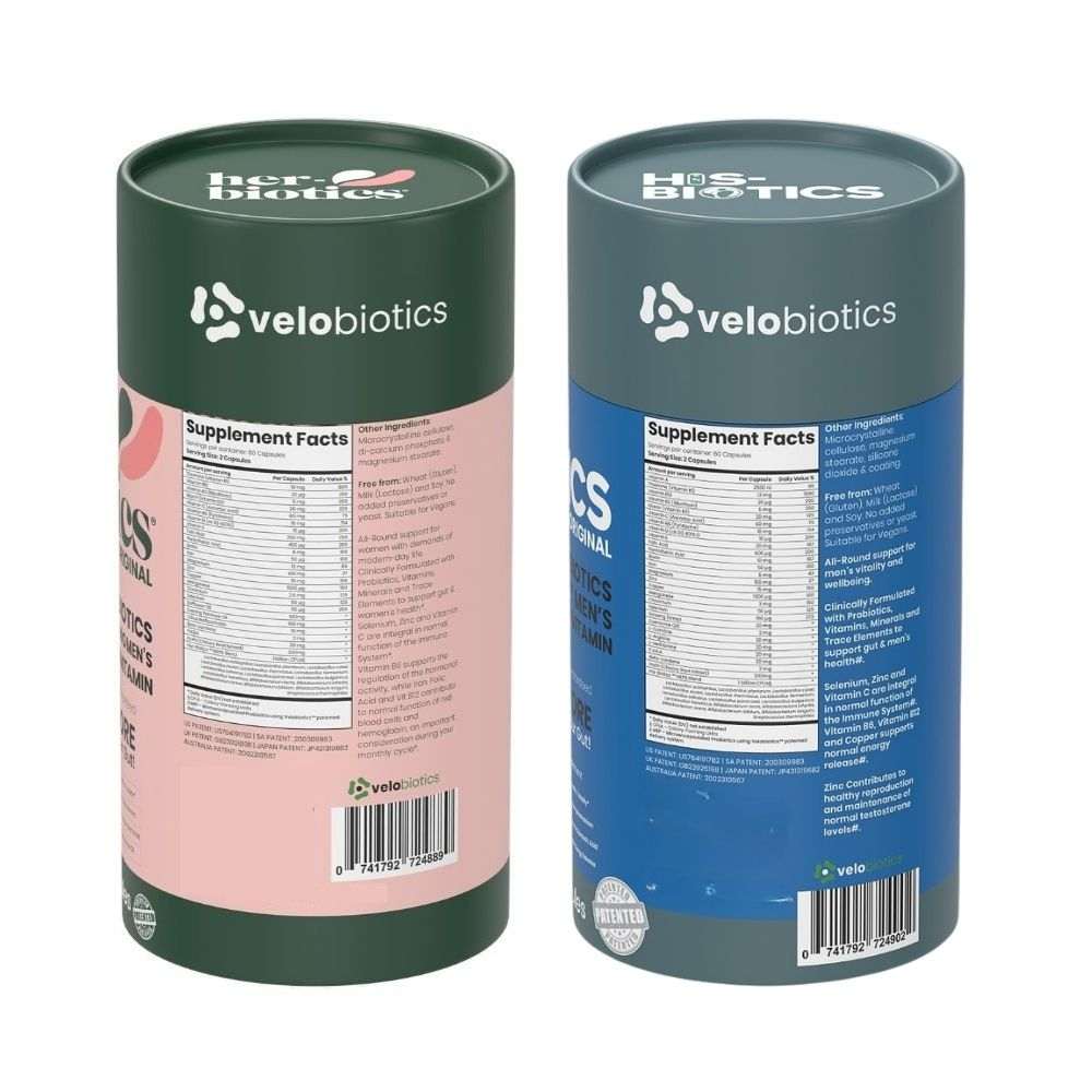 Couples His-Biotics & Her-Biotics Daily Pack multivitamin and probiotic supplements for shared daily wellness routine