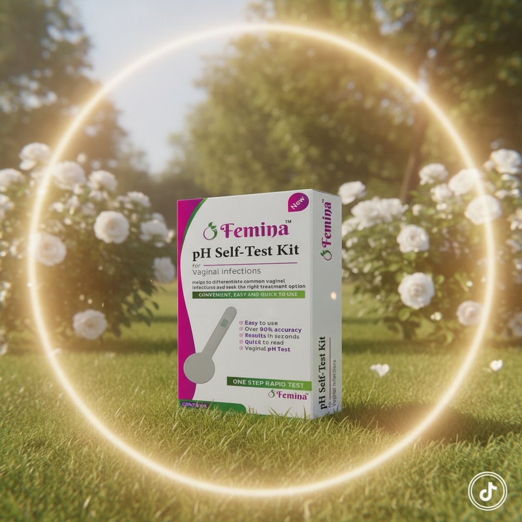 Femina Vaginal pH Self-Test Kit packaging showing test strip for intimate health monitoring