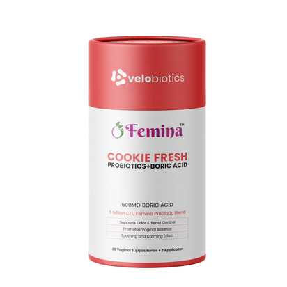 Femina Cookie Fresh Probiotics and Boric Acid Suppositories packaging.