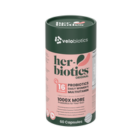 Her-Biotics Original Capsules probiotic supplement with 16 strains supporting women's digestive health and immunity, 60 capsules.