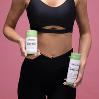 Woman holding Femina Cookie Fresh Boric Acid suppositories for intimate health balance and relief