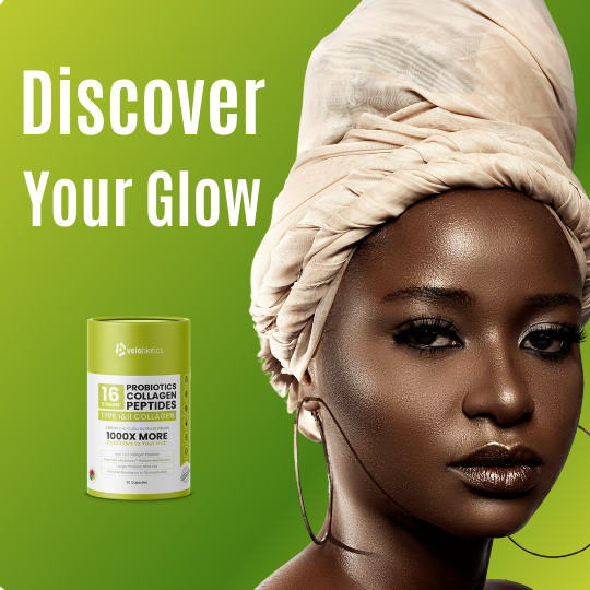 Velobiotics™ Probiotics Collagen Peptides for glowing skin and wellness.