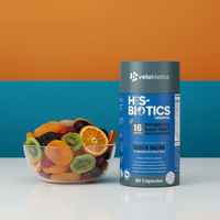 His-Biotics Original Capsules probiotic multivitamin supplement for men with 16 strains and 60 capsules packaging
